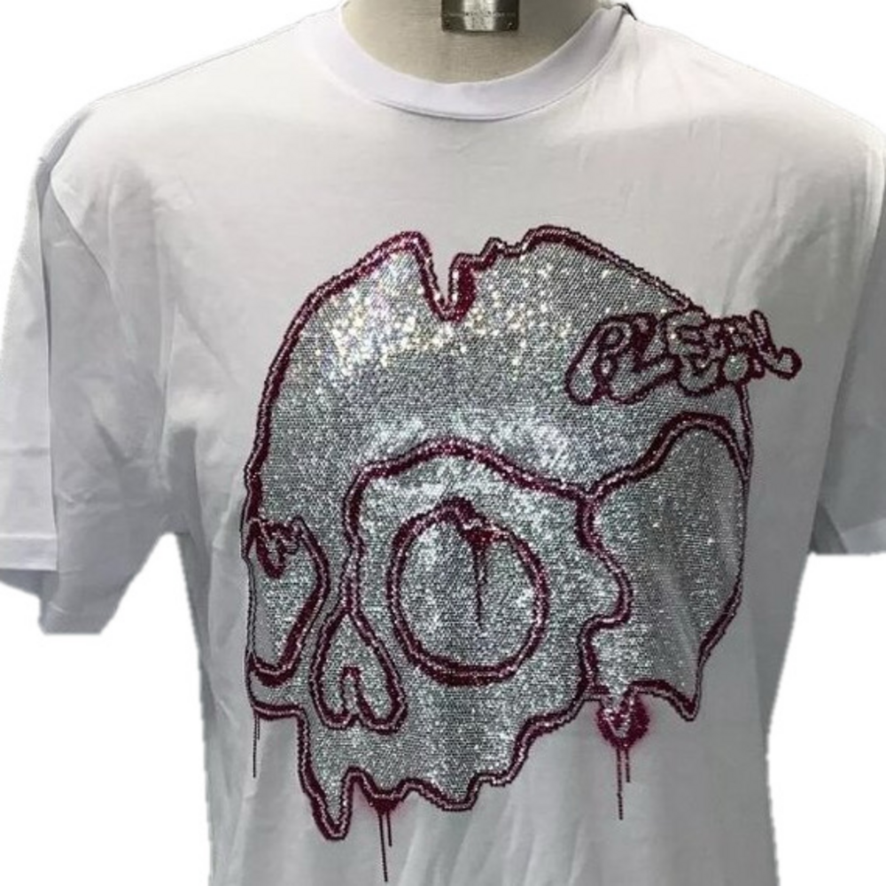 NEW PHILIPP PLEIN Men's T-Shirt Crystal Skull Tee Size XL White